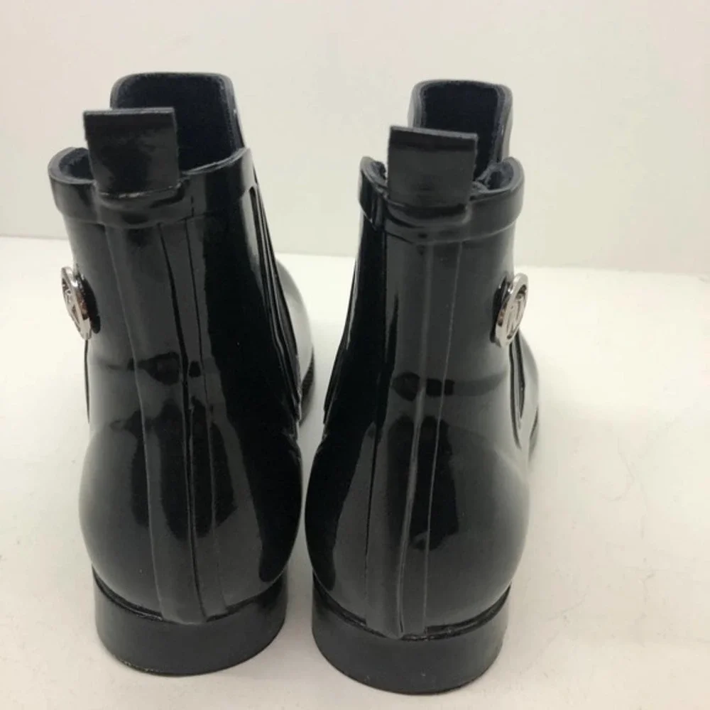 MK Michael Kors Black Silver Charm ankle rubber rain boots logo
